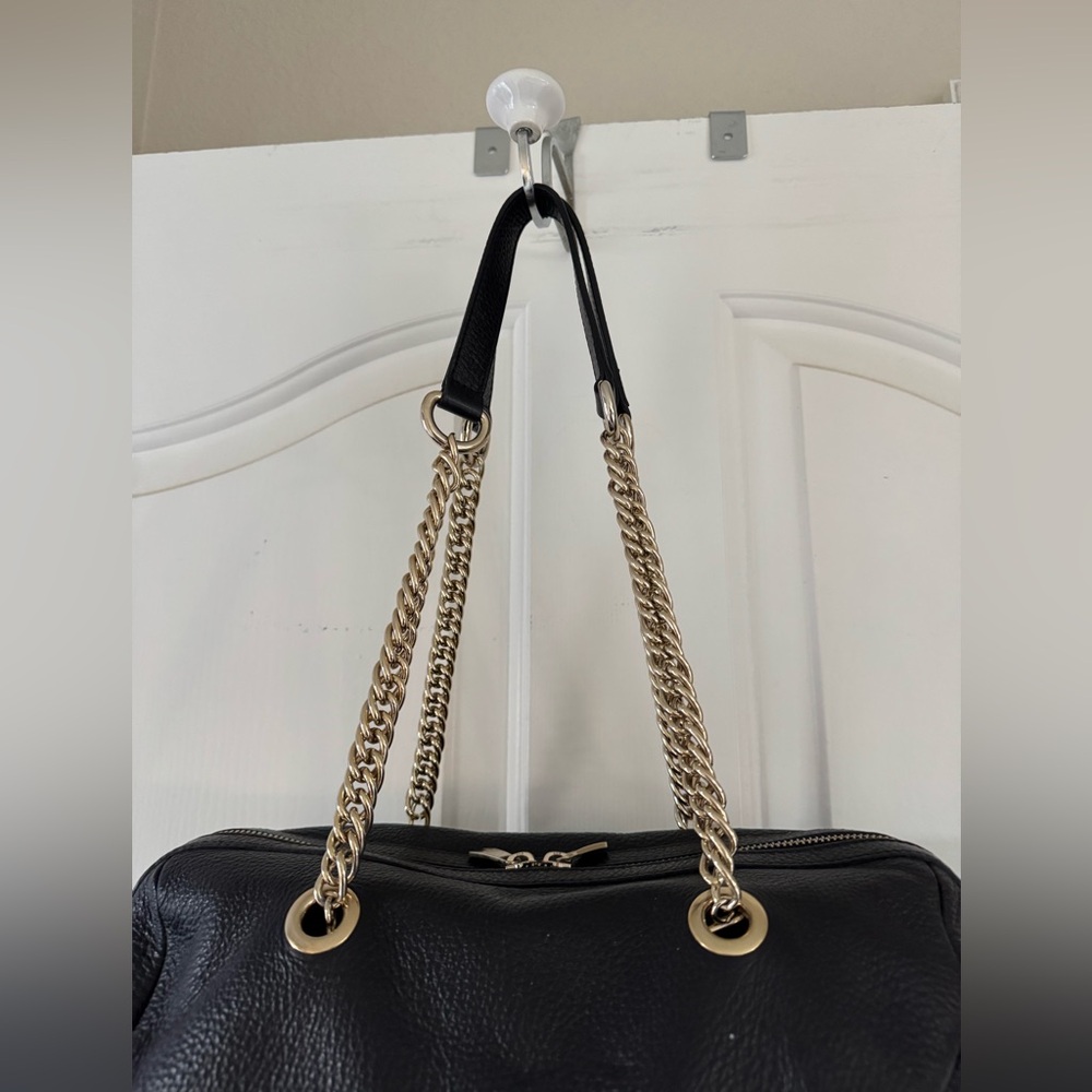 Versace Collection, soft black pebbled leather, gold hardware, zipper closure - Picture 3 of 14